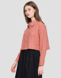 Nevada Woven Top Linen Look Kemeja Lengan Panjang Wanita
