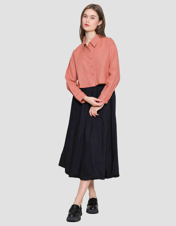 Nevada Woven Top Linen Look Kemeja Lengan Panjang Wanita