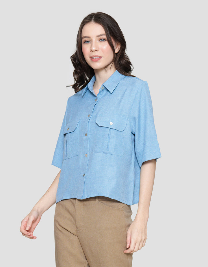 Connexion Linen Denim Pocket Kemeja Wanita