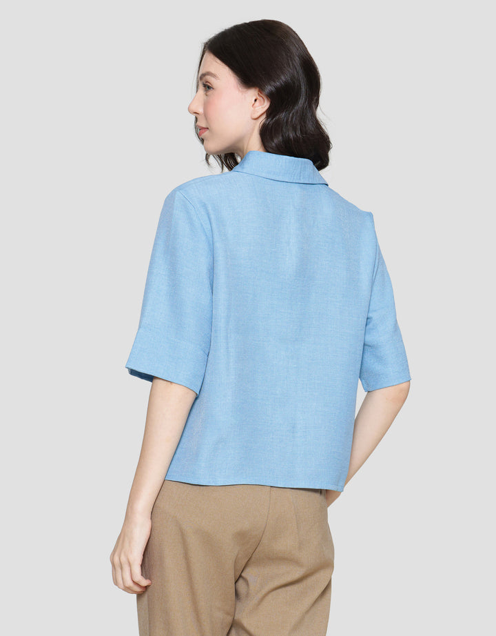 Connexion Linen Denim Pocket Kemeja Wanita
