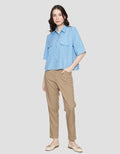 Connexion Linen Denim Pocket Kemeja Wanita