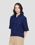 Connexion Linen Denim Pocket Kemeja Wanita