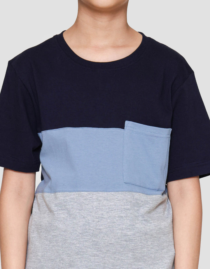 Nevada Print Cut N Sew 3 Colorblock Stripe With Pocket Kaos Anak Laki-laki