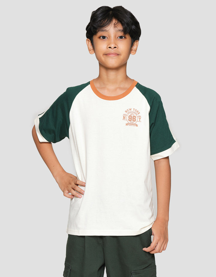 Nevada Raglan Stripe Shoulder With Front Print Boys Short Sleeve T-Shirt
