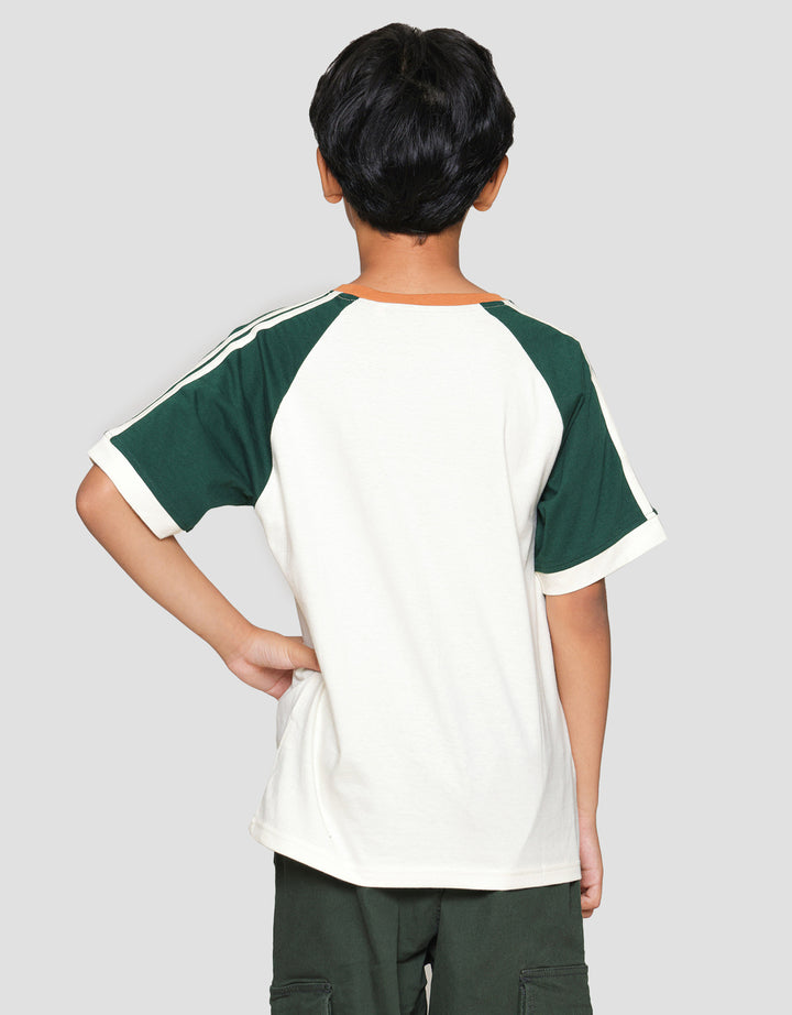 Nevada Raglan Stripe Shoulder With Front Print Boys Short Sleeve T-Shirt