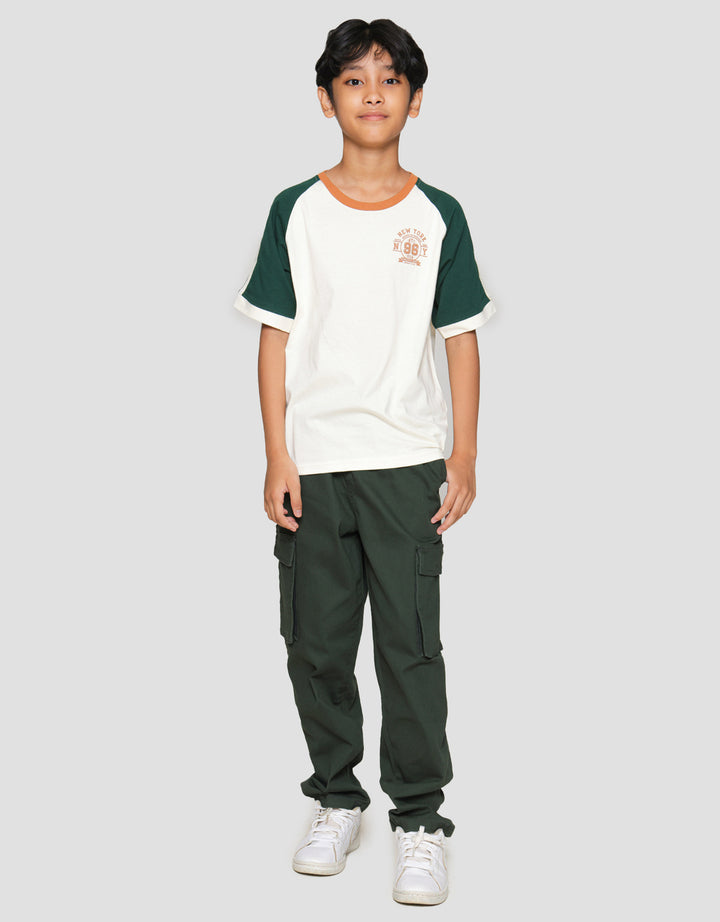 Nevada Raglan Stripe Shoulder With Front Print Boys Short Sleeve T-Shirt