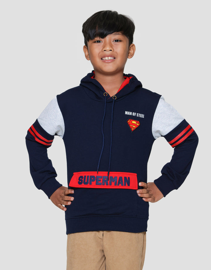 Character Superman Hood Tulisan Sup Print Sweater Anak Laki-laki