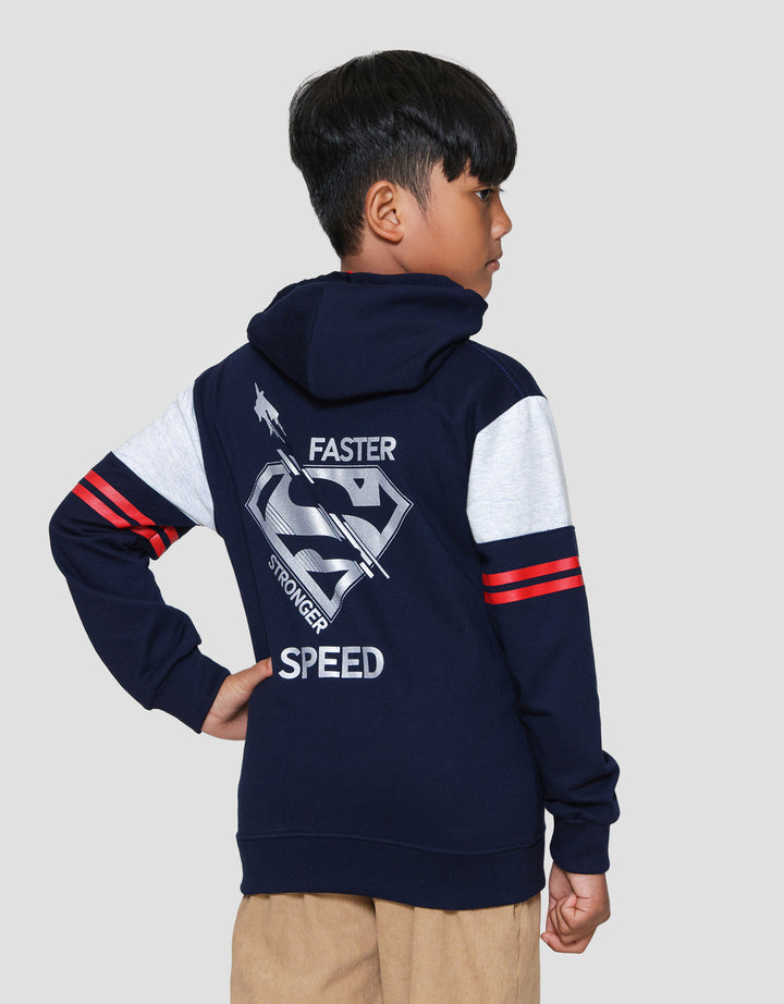 Character Superman Hood Tulisan Sup Print Sweater Anak Laki-laki