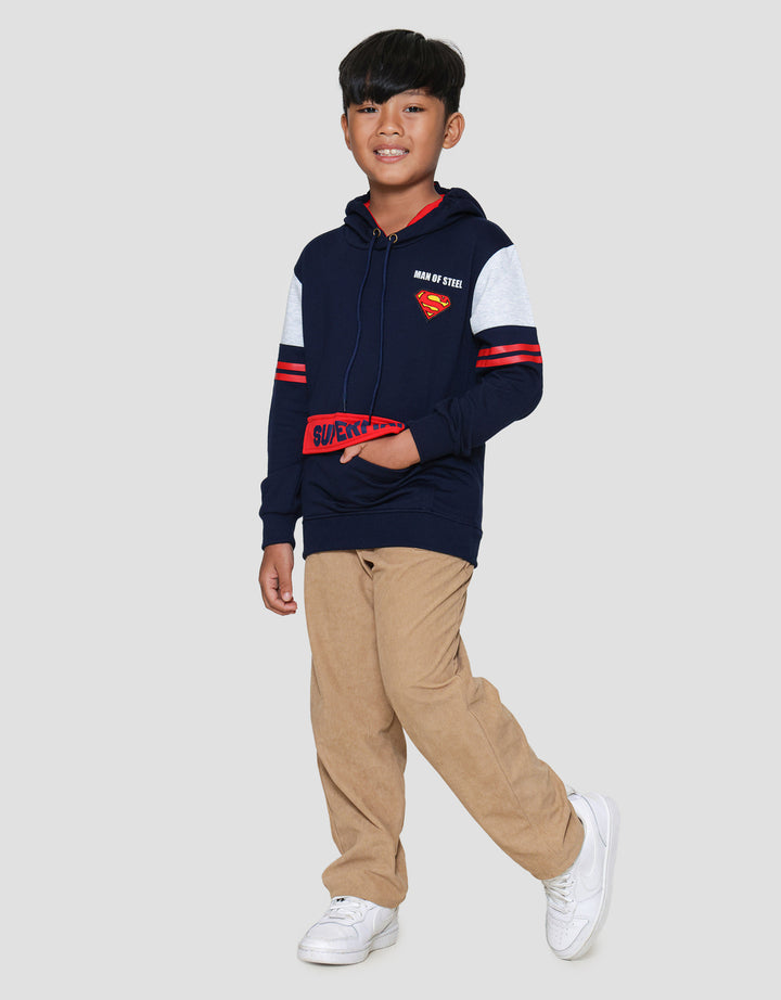 Character Superman Hood Tulisan Sup Print Sweater Anak Laki-laki