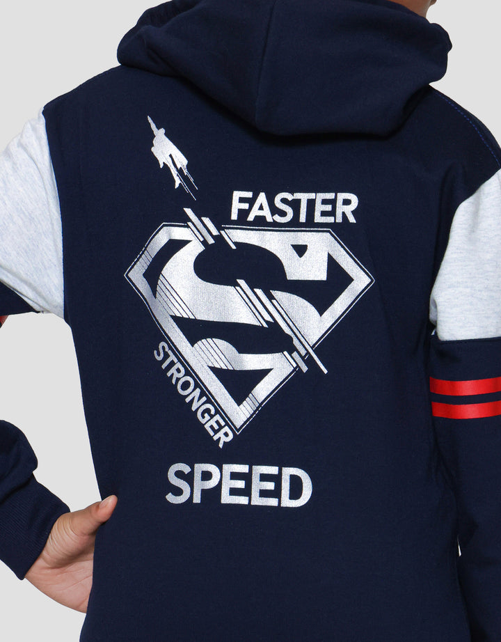 Character Superman Hood Tulisan Sup Print Sweater Anak Laki-laki