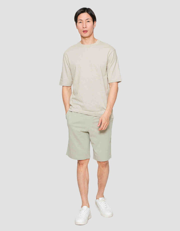 Suko Oversized Garis Kerah Bulat Kaos Lengan Pendek Pria