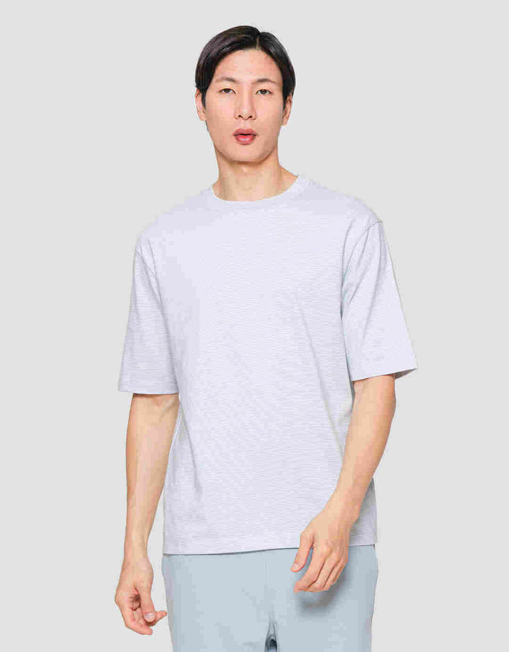 Suko Oversized Garis Kerah Bulat Kaos Lengan Pendek Pria