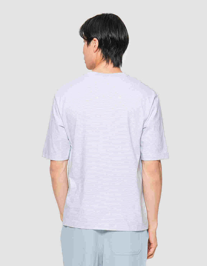 Suko Oversized Garis Kerah Bulat Kaos Lengan Pendek Pria