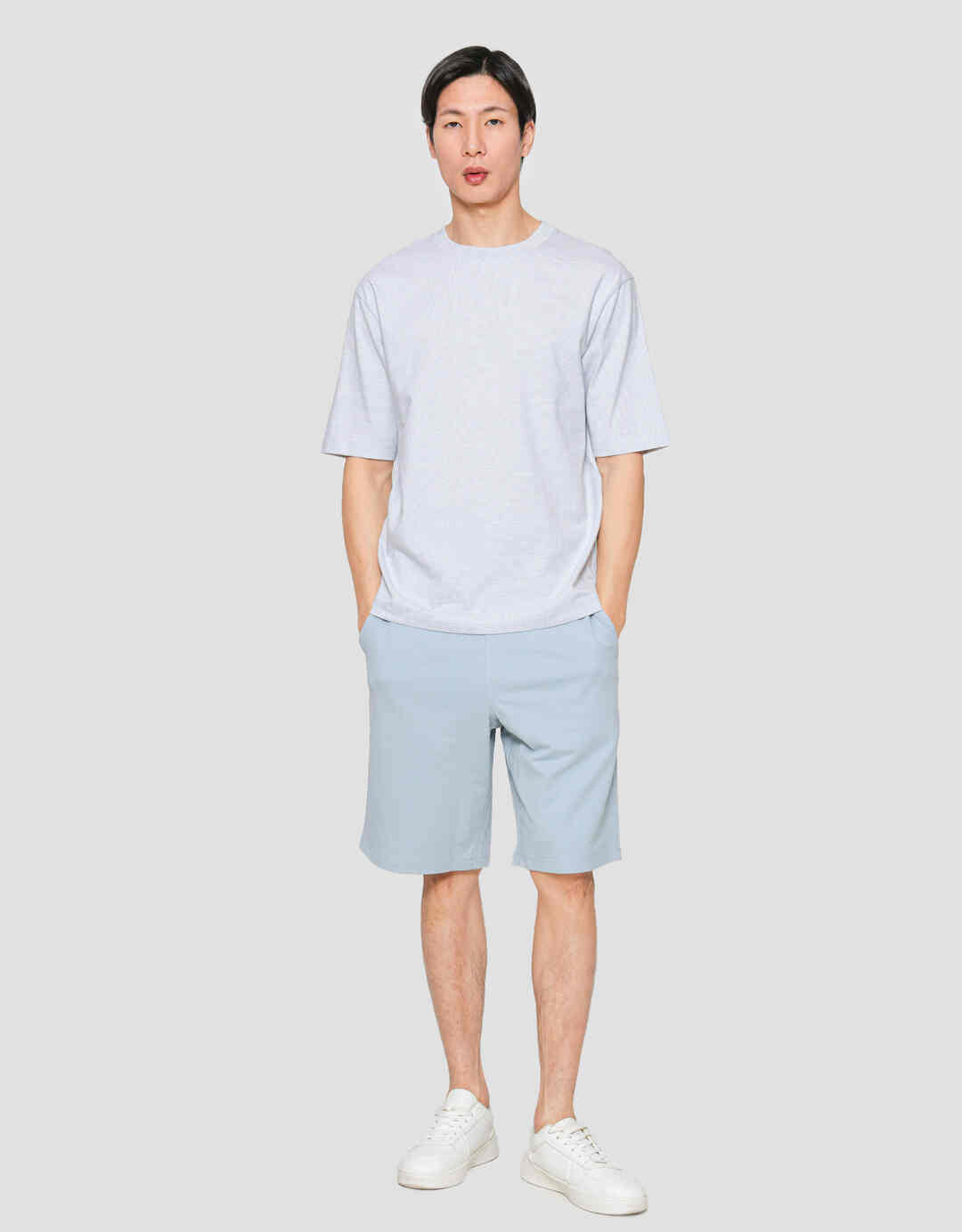 Suko Oversized Garis Kerah Bulat Kaos Lengan Pendek Pria