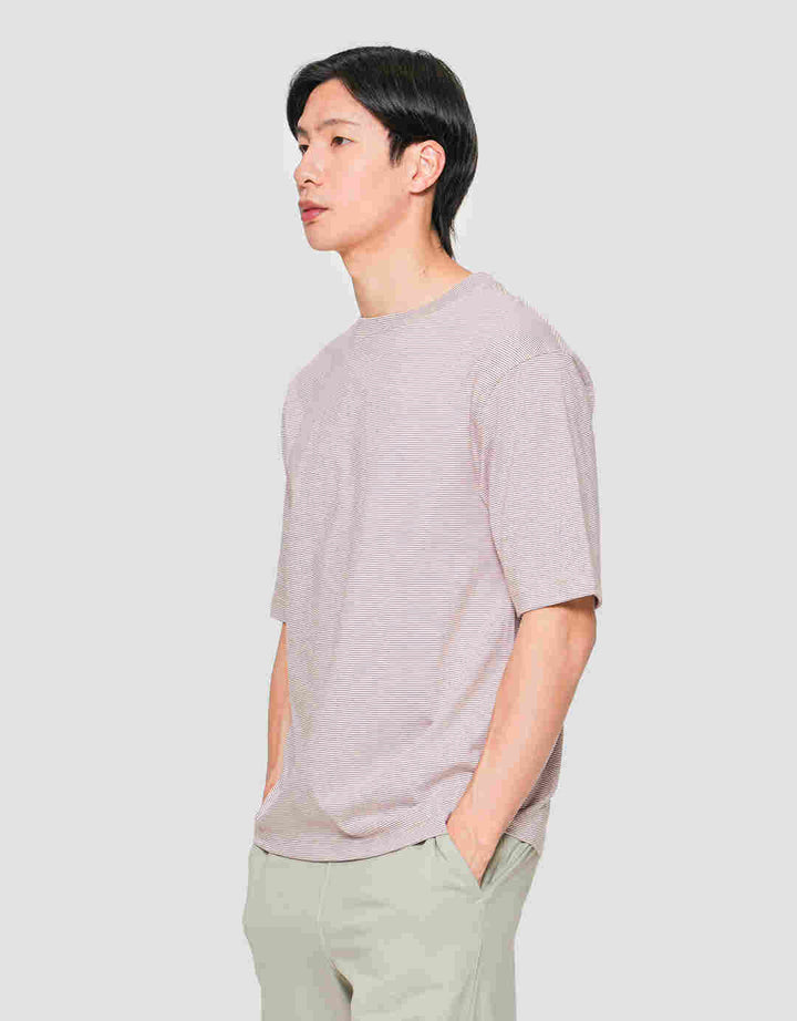 Suko Oversized Garis Kerah Bulat Kaos Lengan Pendek Pria