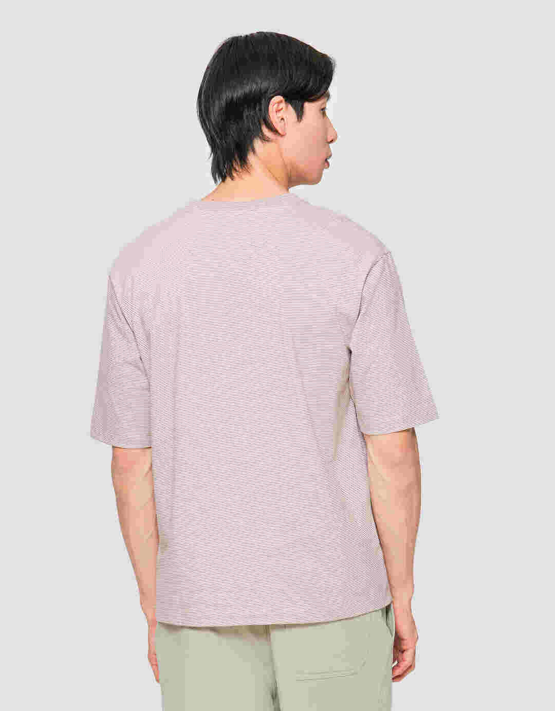 Suko Oversized Garis Kerah Bulat Kaos Lengan Pendek Pria