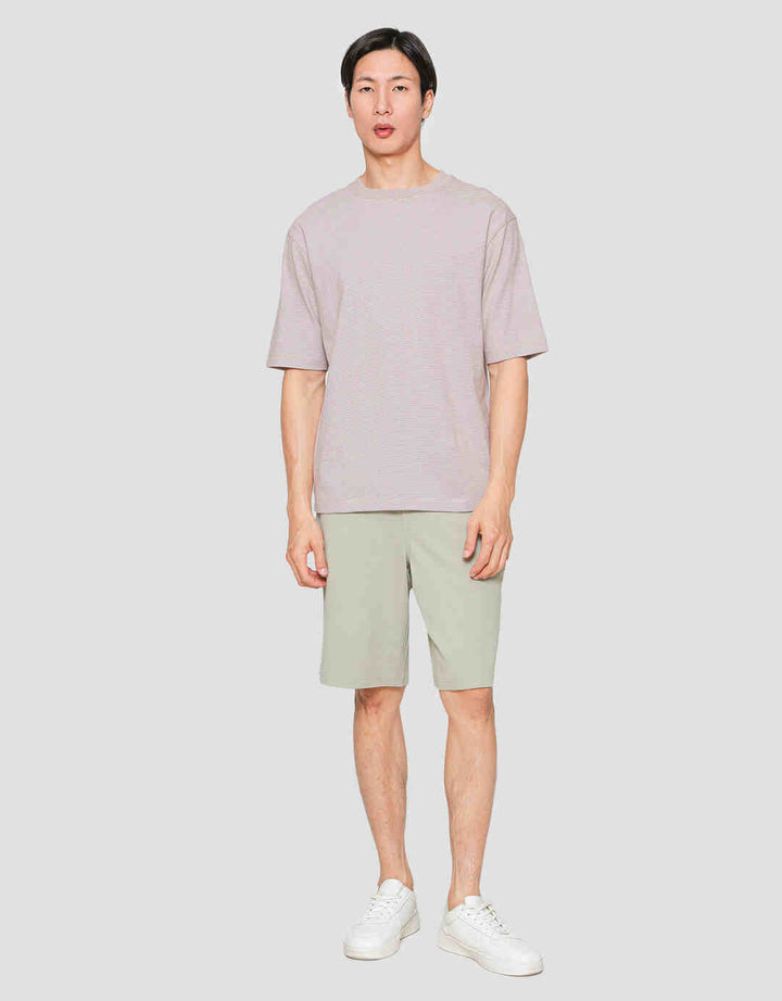 Suko Oversized Garis Kerah Bulat Kaos Lengan Pendek Pria