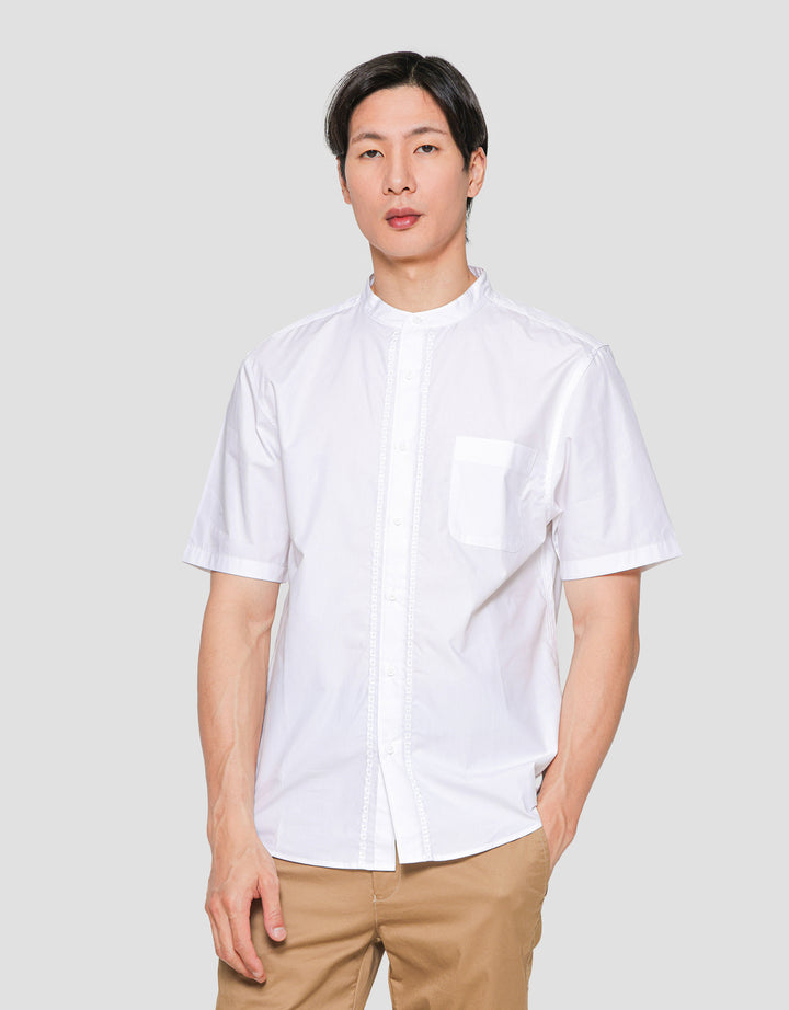 Suko Motif Eyelet Stand Collar Men's Short Sleeve Shirt