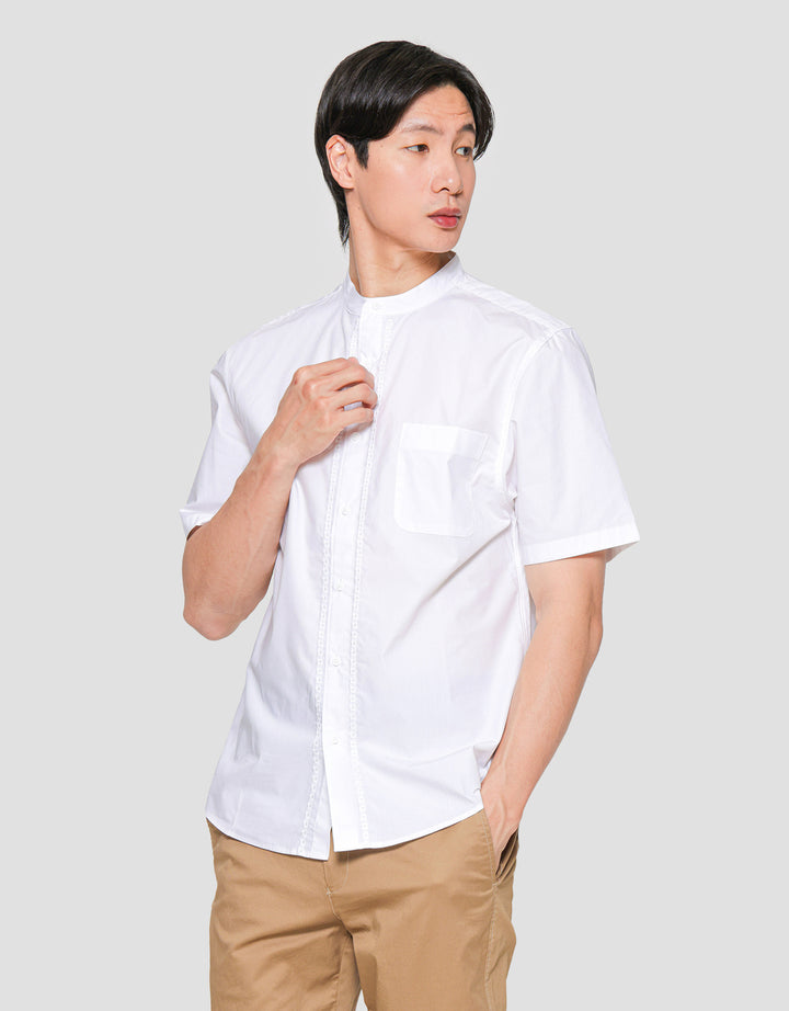 Suko Motif Eyelet Stand Collar Men's Short Sleeve Shirt