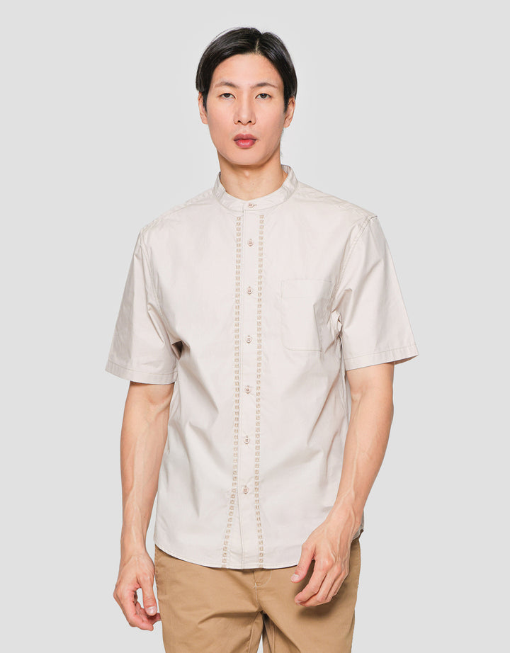 Suko Motif Eyelet Stand Collar Men's Short Sleeve Shirt