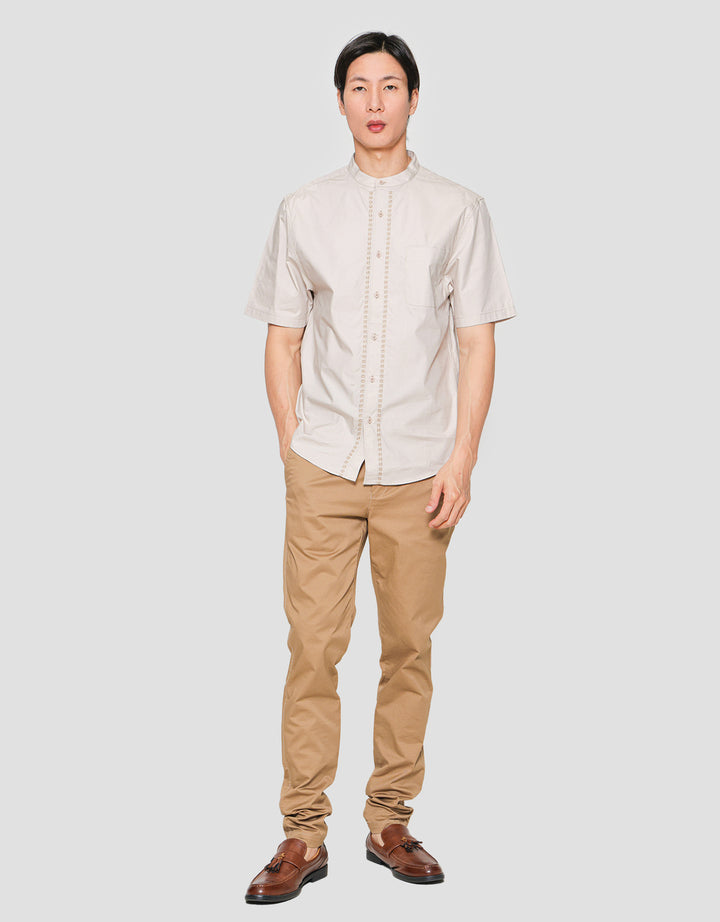 Suko Motif Eyelet Stand Collar Men's Short Sleeve Shirt