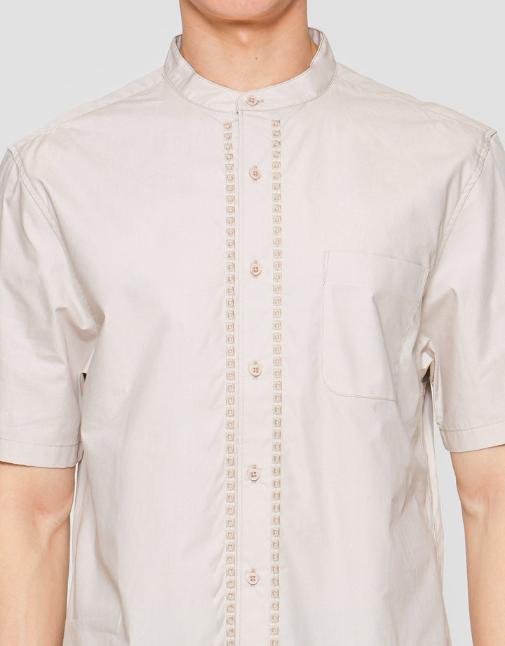 Suko Motif Eyelet Stand Collar Men's Short Sleeve Shirt