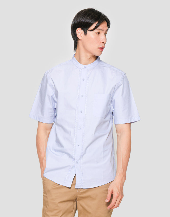 Suko Motif Eyelet Stand Collar Men's Short Sleeve Shirt