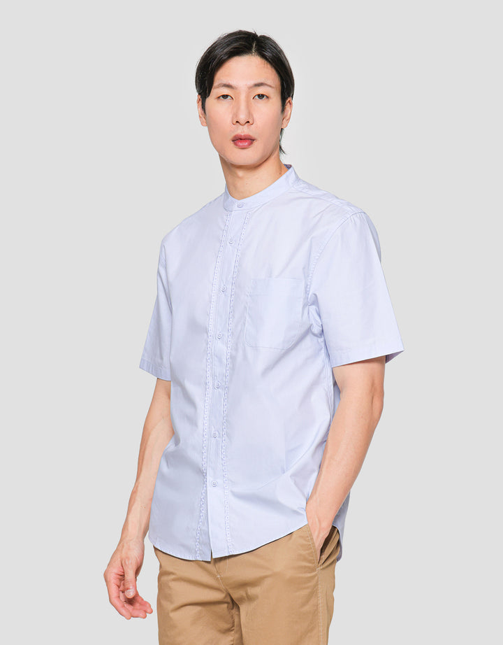 Suko Motif Eyelet Stand Collar Men's Short Sleeve Shirt