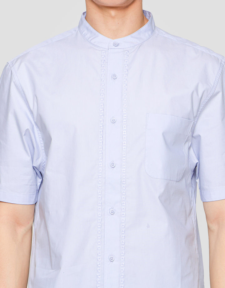 Suko Motif Eyelet Stand Collar Men's Short Sleeve Shirt