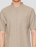 Suko Mandarin Collar Linen Sheer Kerah Tegak Kemeja Pria