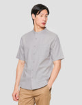 Suko Mandarin Collar Linen Sheer Kerah Tegak Kemeja Pria