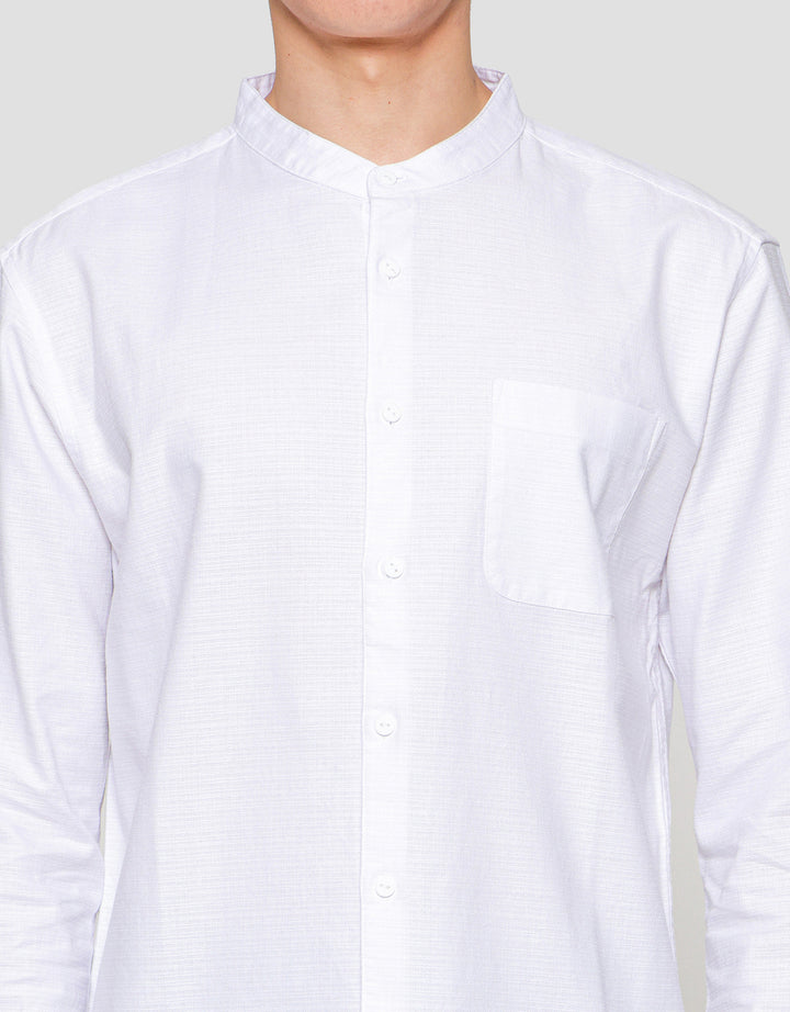 Suko Mandarin Collar Linen Sheer Kerah Tegak Kemeja Pria