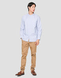 Suko Mandarin Collar Linen Sheer Kerah Tegak Kemeja Pria