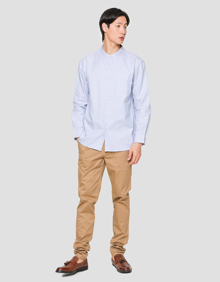 Suko Mandarin Collar Linen Sheer Kerah Tegak Kemeja Pria