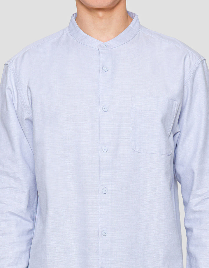 Suko Mandarin Collar Linen Sheer Kerah Tegak Kemeja Pria