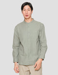 Suko Mandarin Collar Linen Sheer Kerah Tegak Kemeja Pria