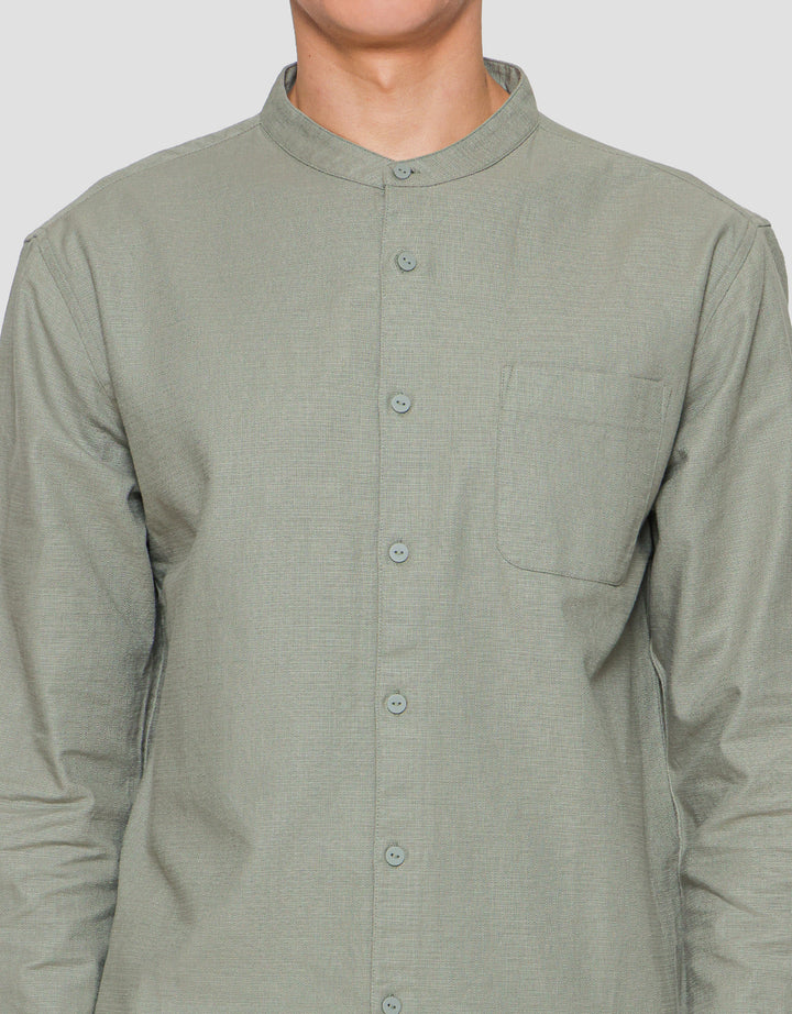 Suko Mandarin Collar Linen Sheer Kerah Tegak Kemeja Pria