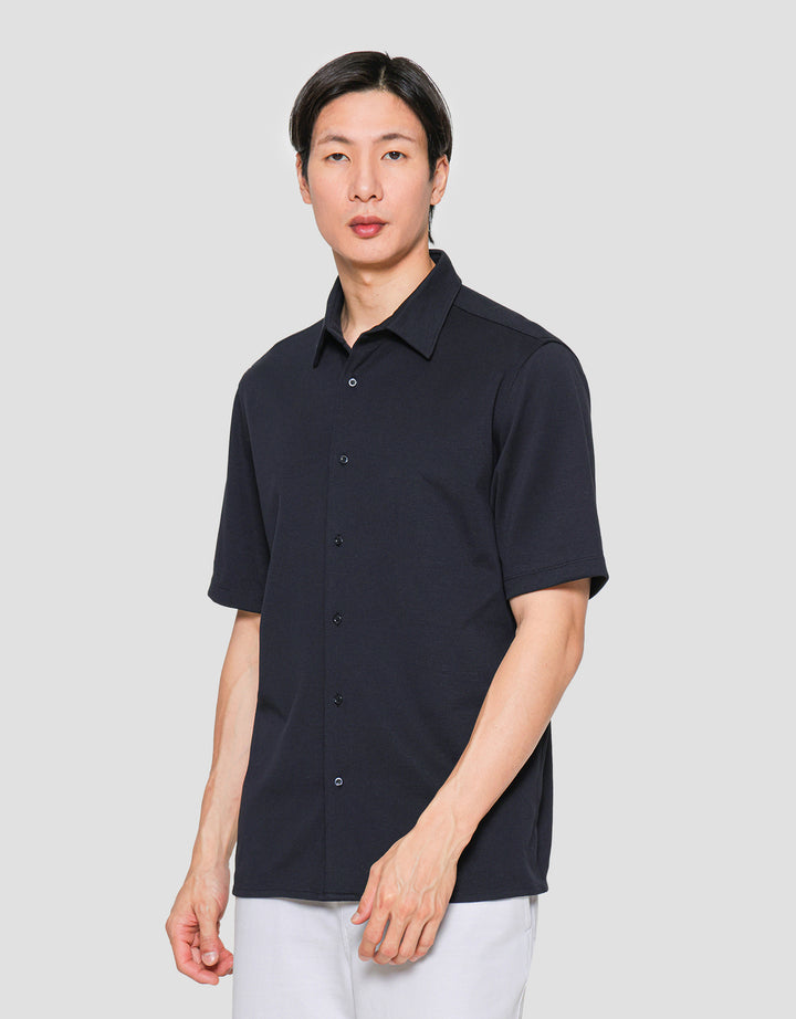 Suko Polo Solid Full Button Kemeja Lengan Pendek Pria