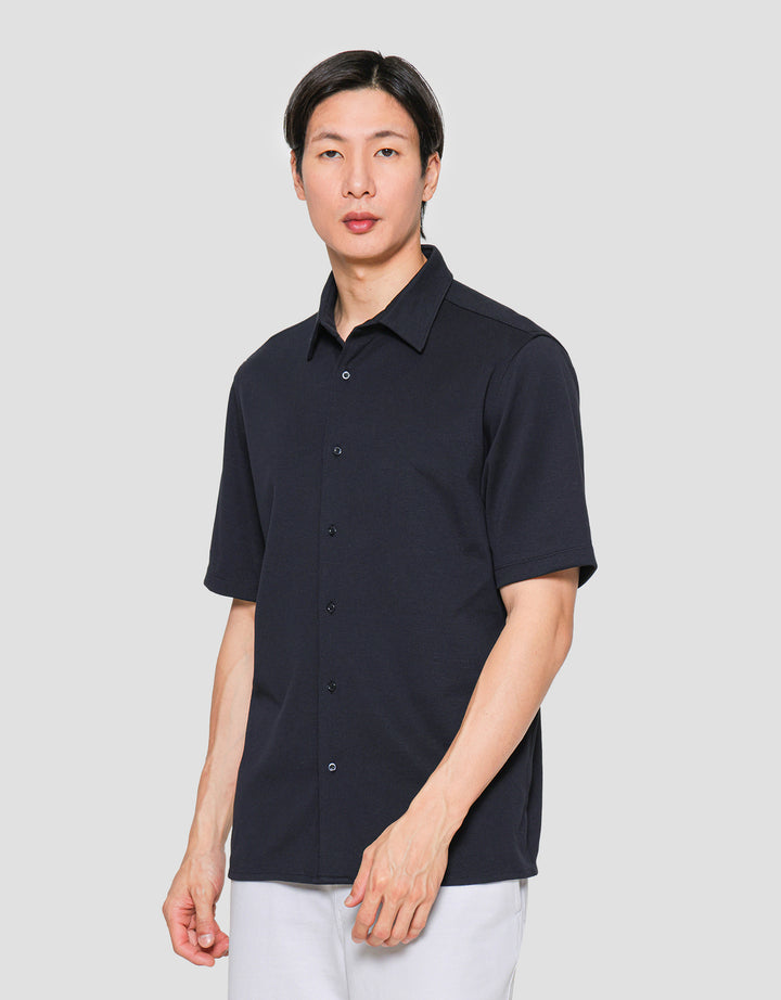 Suko Solid Full Button Lengan Pendek Kaos Polo Pria