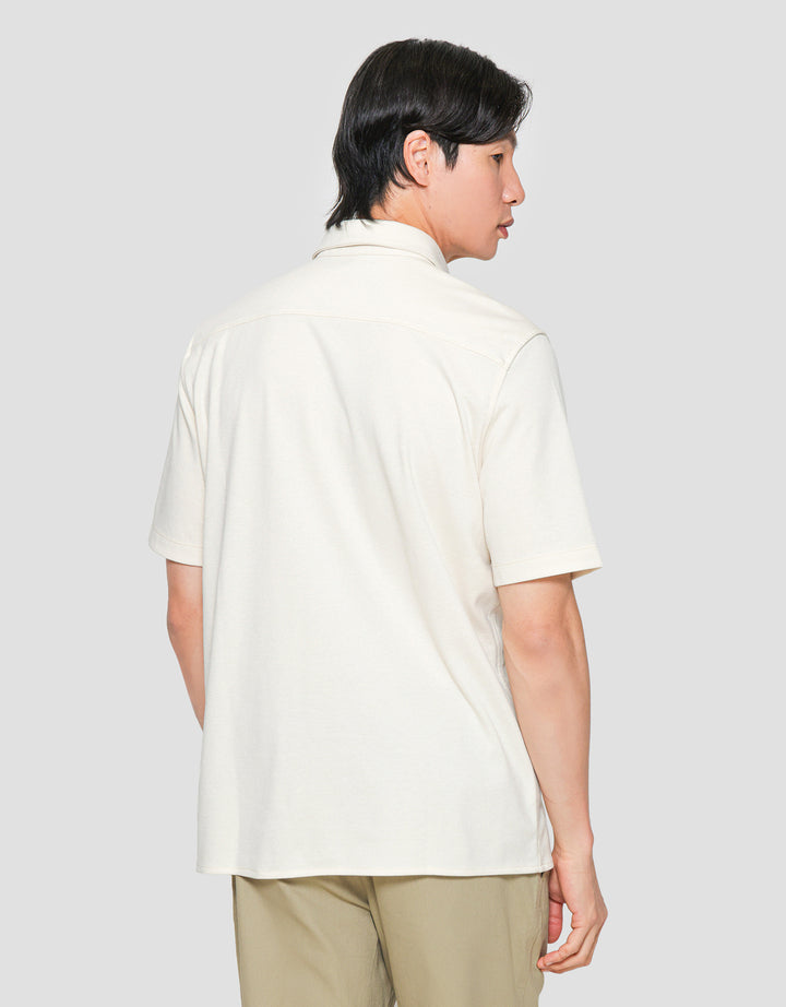 Suko Solid Full Button Lengan Pendek Kaos Polo Pria