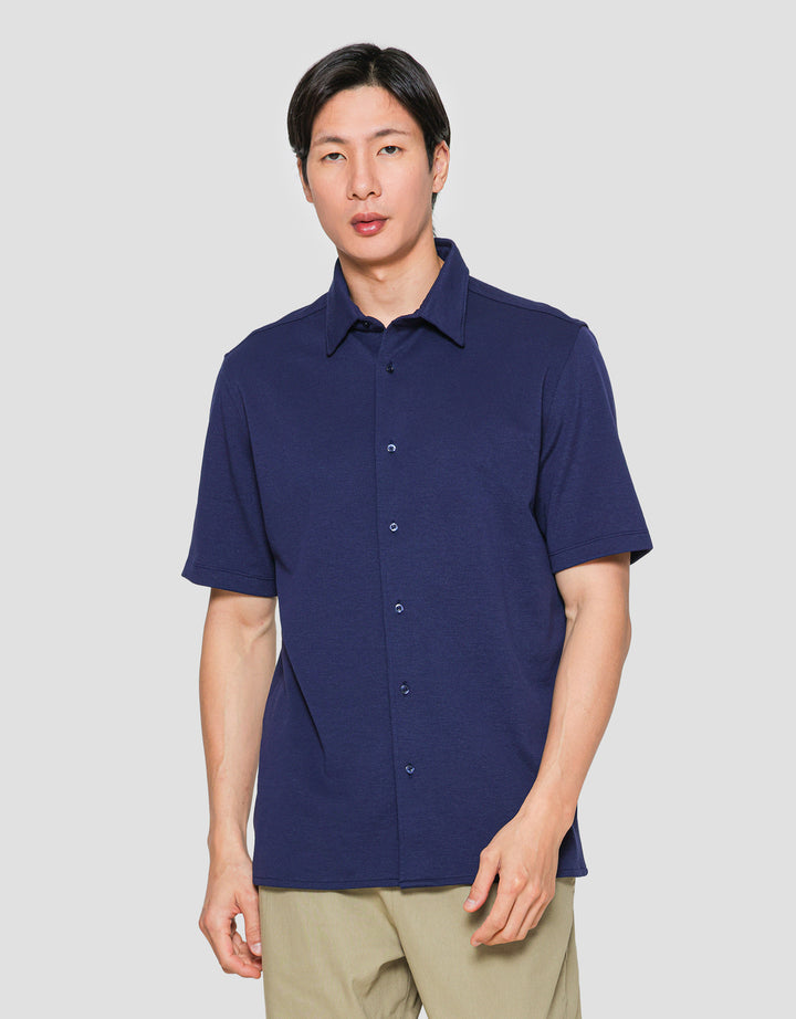 Suko Polo Solid Full Button Kemeja Lengan Pendek Pria