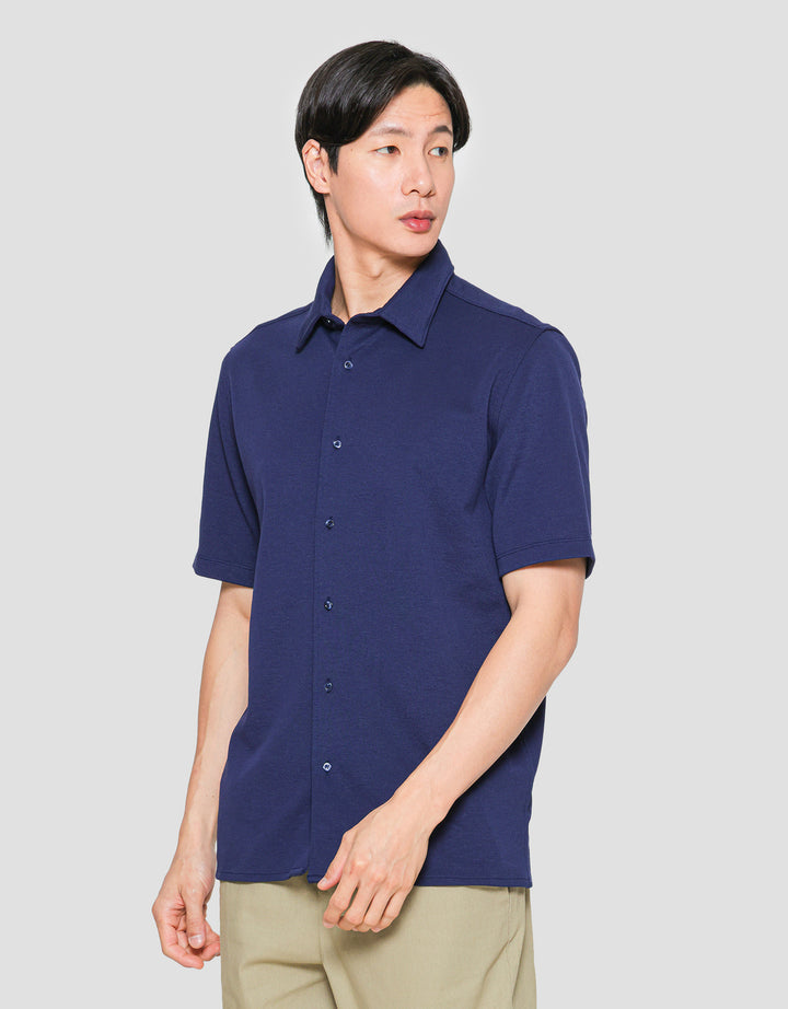 Suko Polo Solid Full Button Kemeja Lengan Pendek Pria