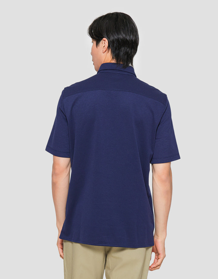 Suko Solid Full Button Lengan Pendek Kaos Polo Pria