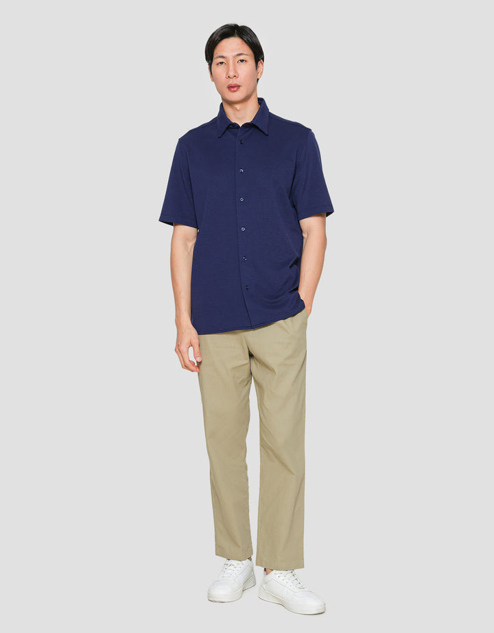 Suko Polo Solid Full Button Kemeja Lengan Pendek Pria