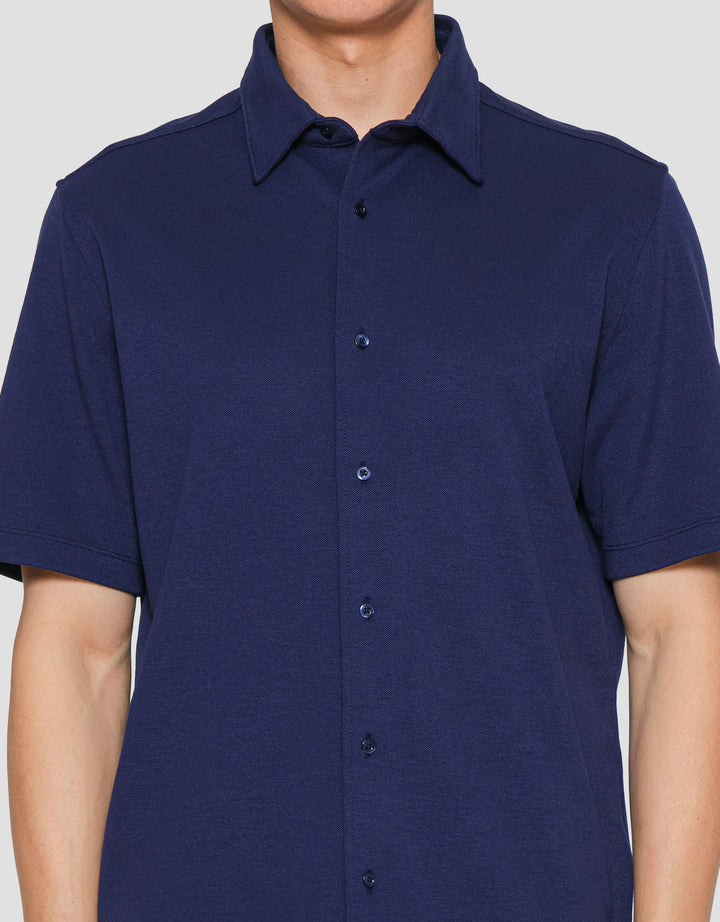 Suko Polo Solid Full Button Kemeja Lengan Pendek Pria