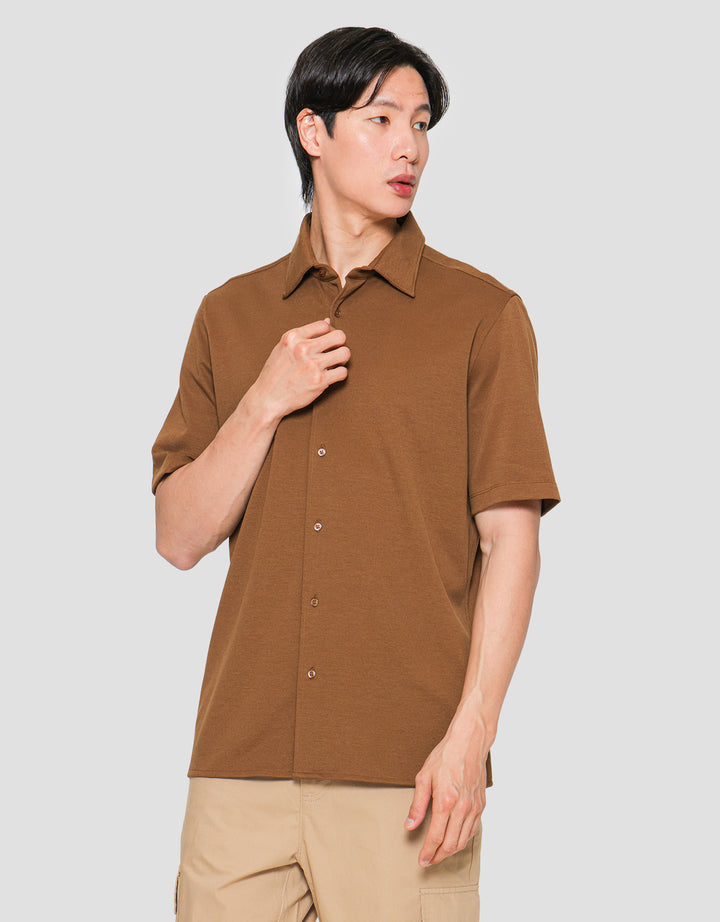 Suko Polo Solid Full Button Kemeja Lengan Pendek Pria