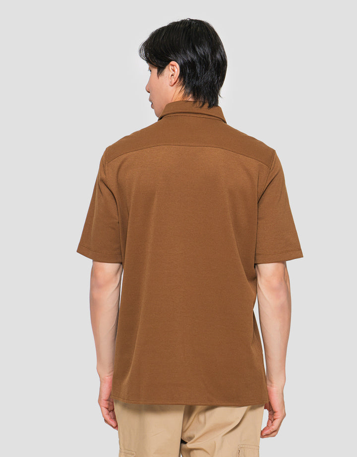 Suko Polo Solid Full Button Kemeja Lengan Pendek Pria