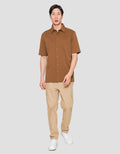 Suko Polo Solid Full Button Kemeja Lengan Pendek Pria