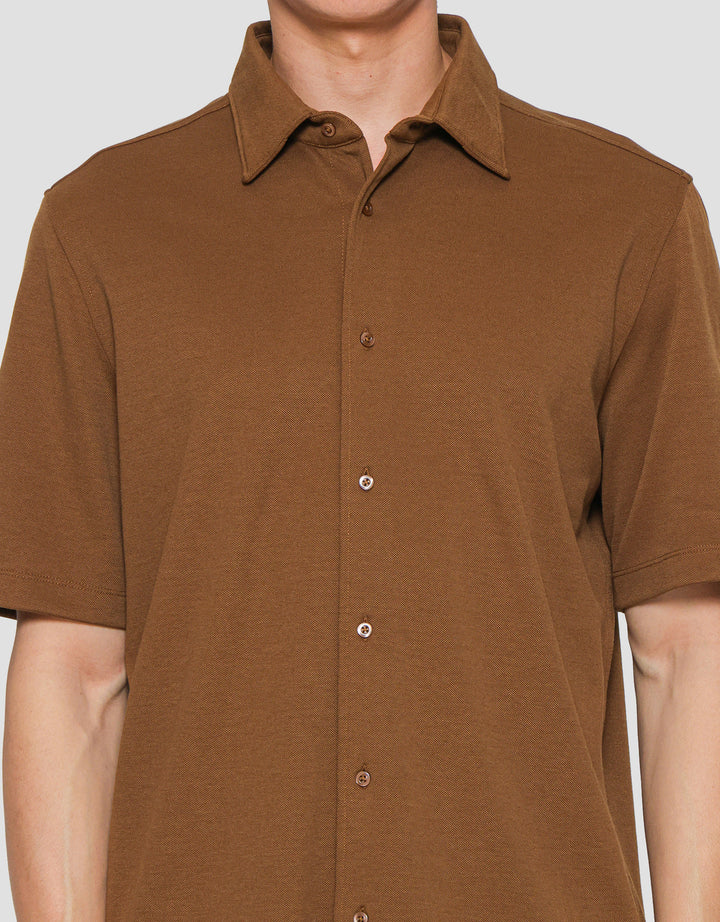 Suko Solid Full Button Lengan Pendek Kaos Polo Pria