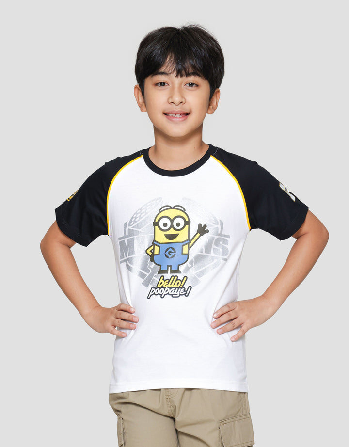 Character Minions Raglan Print Kaos Anak Laki-laki